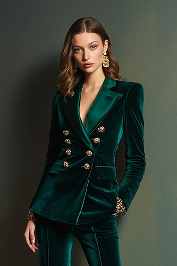 Velours vert foncé 2 pièces pointe revers femmes costumes